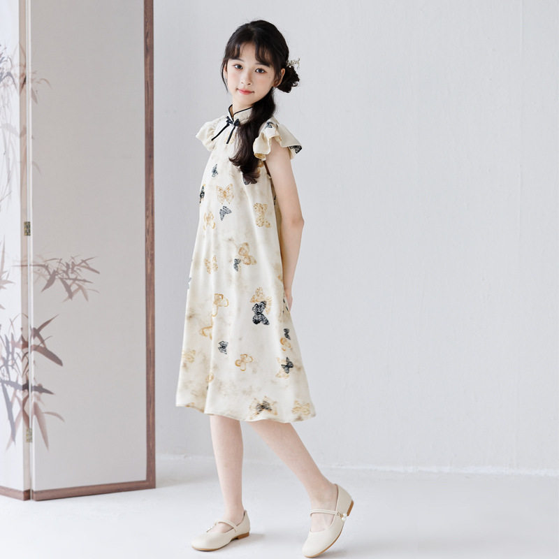 女童改良旗袍国潮夏装小学生裙子中大童薄款连衣裙中国风唐装洋气