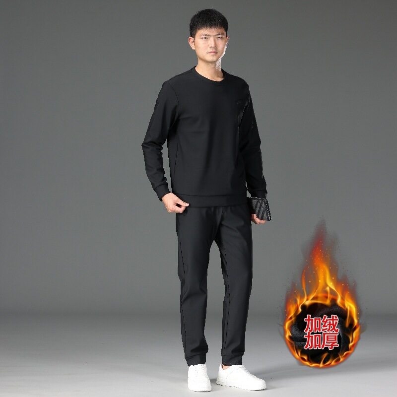高档运动套装秋冬季新款圆领男士卫衣套装加绒加厚裤子衣服俩件套
