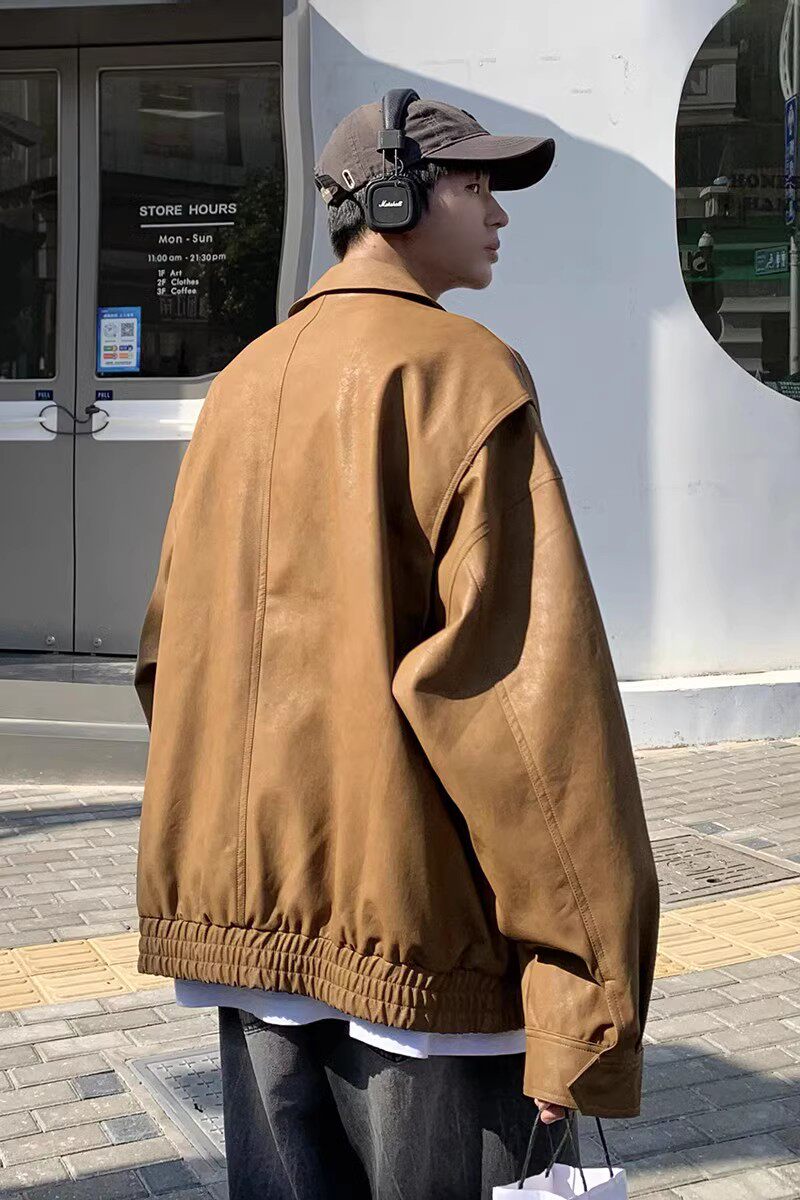 709-2-JK826-P115春单人pu皮衣门襟设计百搭纯色开衫翻领夹克,男装皮衣,星座709-2