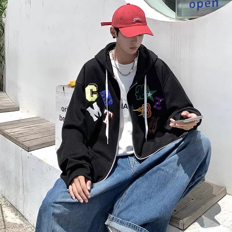 709-2-W609-P80春单人连帽新华夫格多色贴布印花大码卫衣男,男装卫衣,星座709-2