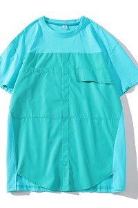 709-2-T1083-P45 白底 日系全棉港风情侣针织拼梳织宽松短袖T恤图片