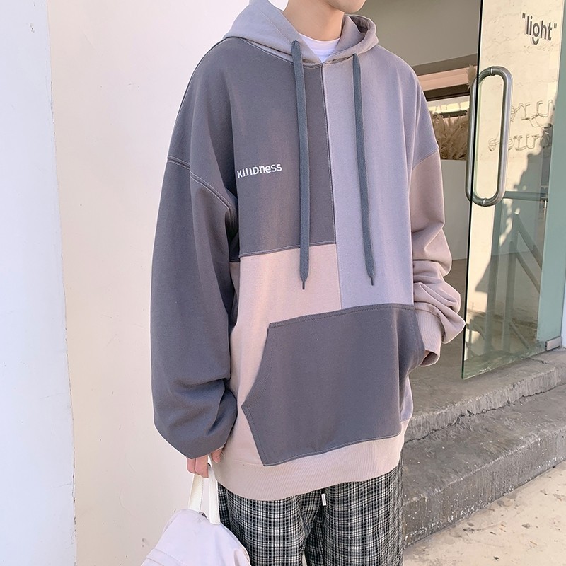 709-2-W300-P7523秋款单人全棉拼色贴布连帽上衣休闲百搭卫衣男,男装卫衣,星座709-2