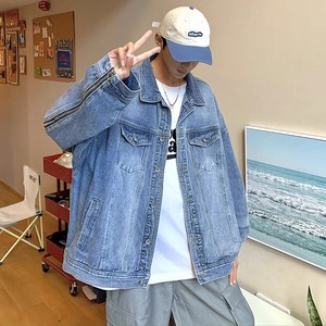 709-2-JK831-P95 春单人 牛仔全棉袖口侧边拉链开衫翻领夹克外套图片