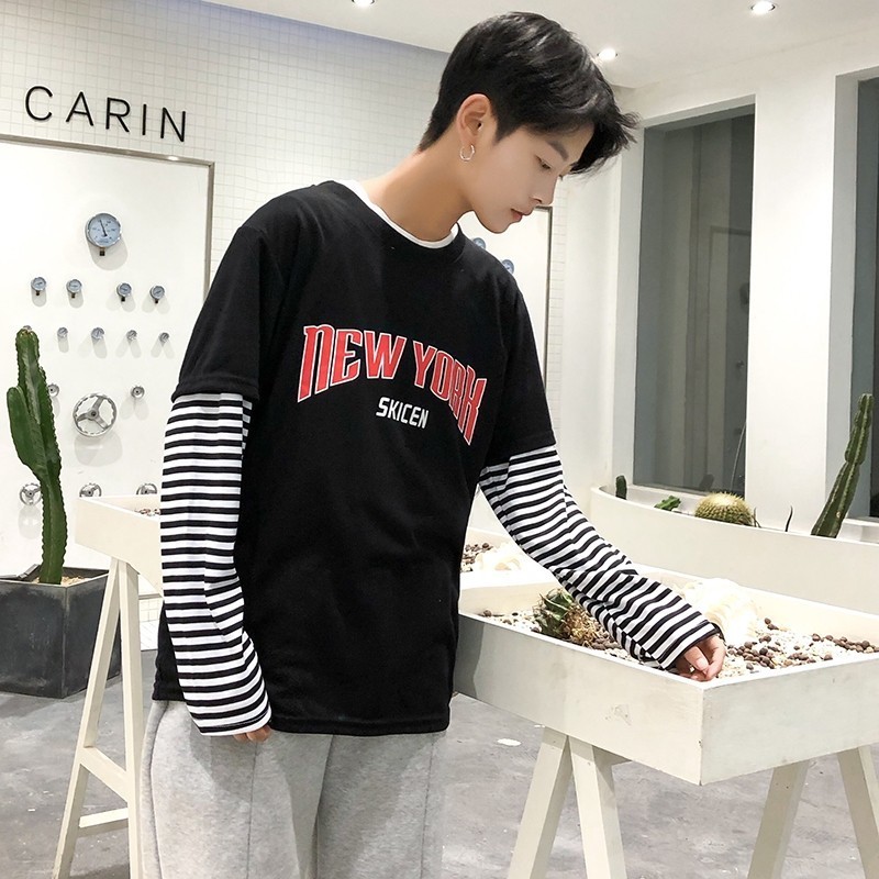 709-2-T01-P15春单人长袖圆领假两件修身学生男女班服打底衫,男装卫衣,星座709-2