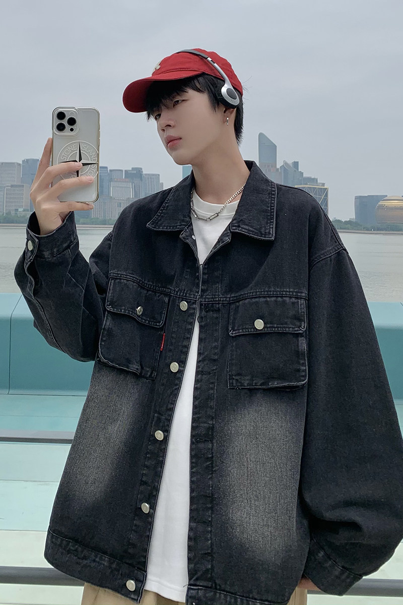 709-2-JK871-P100春单人翻领口袋水洗做旧复古牛仔外套夹克,男装夹克,星座709-2
