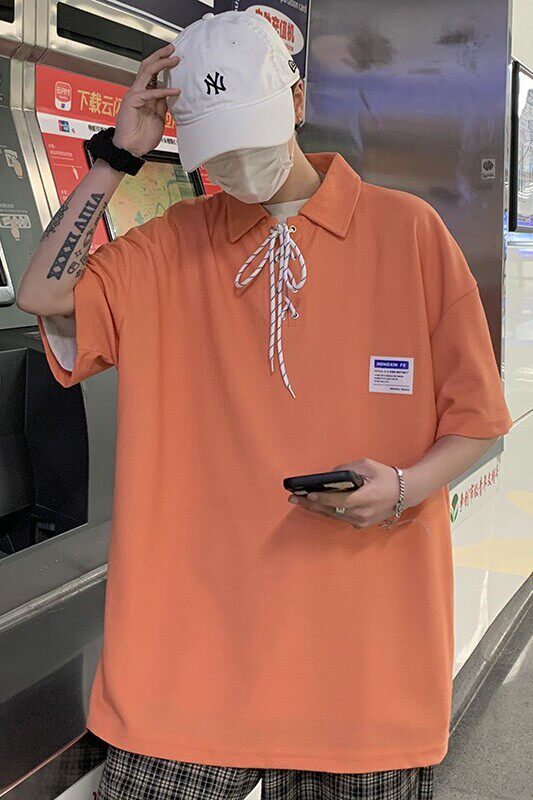 709-2-T1087-P40单人polo领抽绳学生短袖T恤男情侣ins港风短袖,男装T恤,星座709-2