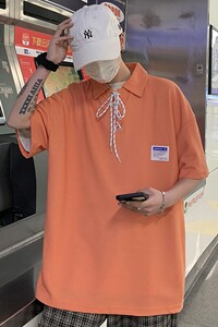 709-2-T1087-P40 单人 polo领抽绳学生短袖T恤男情侣ins港风短袖图片