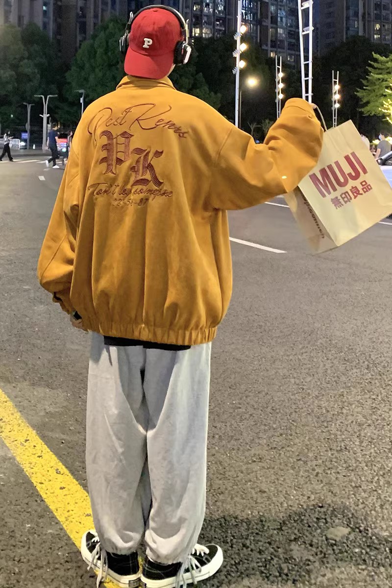 709-2-JK822-P105春单人鹿皮绒英文刺绣潮流时尚夹克外套,男装夹克,星座709-2