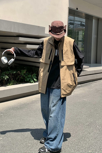 709-2-MJ68-P70 春单人 休闲立领飘带装饰抽绳工装机能马甲图片