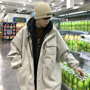 709-2-JK878-P145 单人 连帽假两件毛呢大衣外套男大码夹克图片