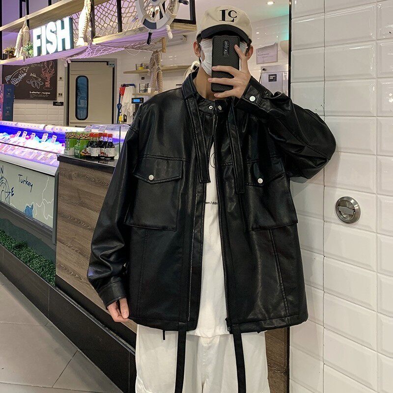709-2-JK815-P130春单人港风PU皮拉链飘带夹克百搭休闲皮衣外套,男装皮衣,星座709-2