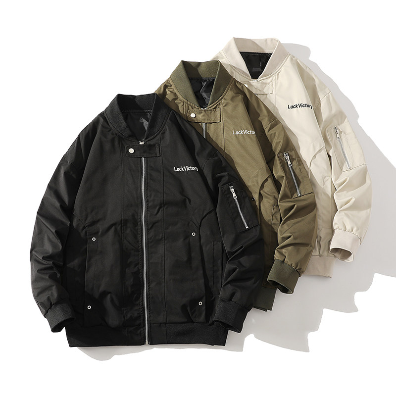 709-2-JK886-P80 春白底 美式飞行员棒球服夹克休闲宽松大码图片