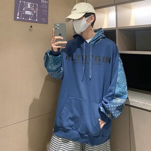709-2-W512-P70 春单人 港风连帽印花腰果花外套百搭休闲卫衣男图片