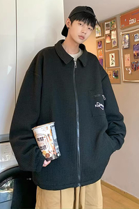 709-2-W608-P80 春单人 华夫格开衫前后刺绣多色大码卫衣男图片