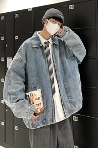 709-2-JK832-P95 春单人 牛仔全棉开衫小翻领复古潮流夹克外套图片