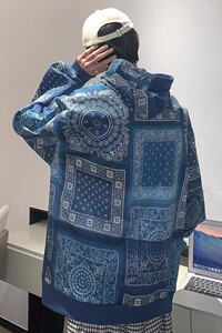 709-2-W512-P70 春单人 港风连帽印花腰果花外套百搭休闲卫衣男图片