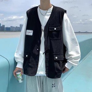 709-2-MJ19-P65 春单人 宽松大码v领复古潮流灯芯绒马甲男图片