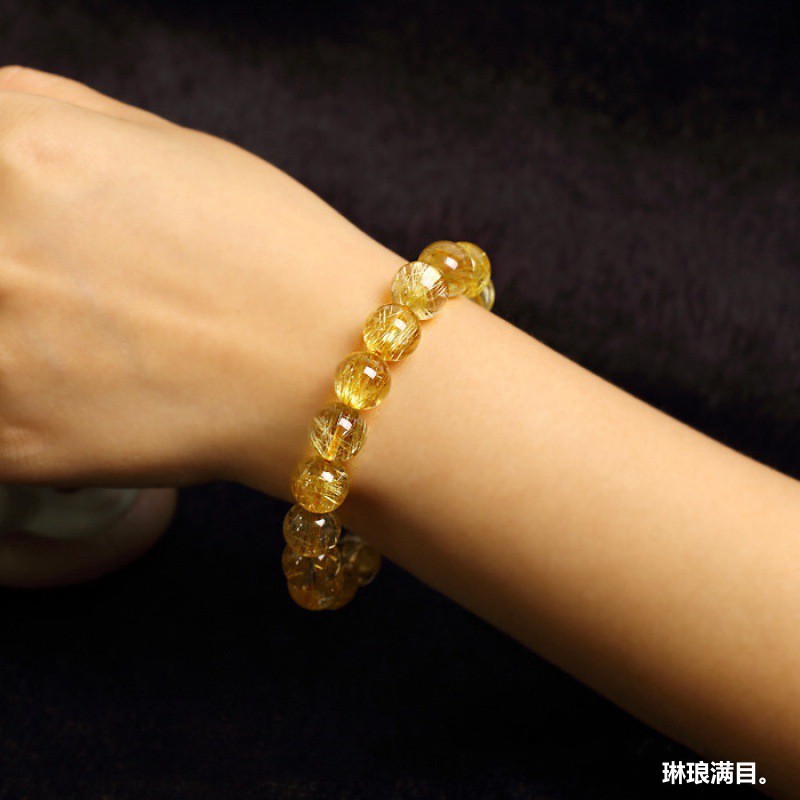 2025巴西金钛晶天然金发晶手链原石水晶手串男手饰女黄发晶饰品情
