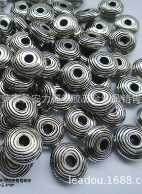 202515mm螺纹圆扁珠珠波纹不锈钢电镀扁珠圈手链项链串珠DIY手工