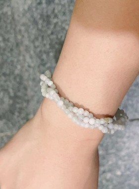 2025天然翡翠小玉珠旋转麻花编织手链 小清新玉石串珠手绳手镯饰