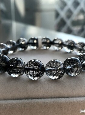 2025天然巴西黑发晶手链黑水晶黑发晶手串男女款发丝细密晶体透黑