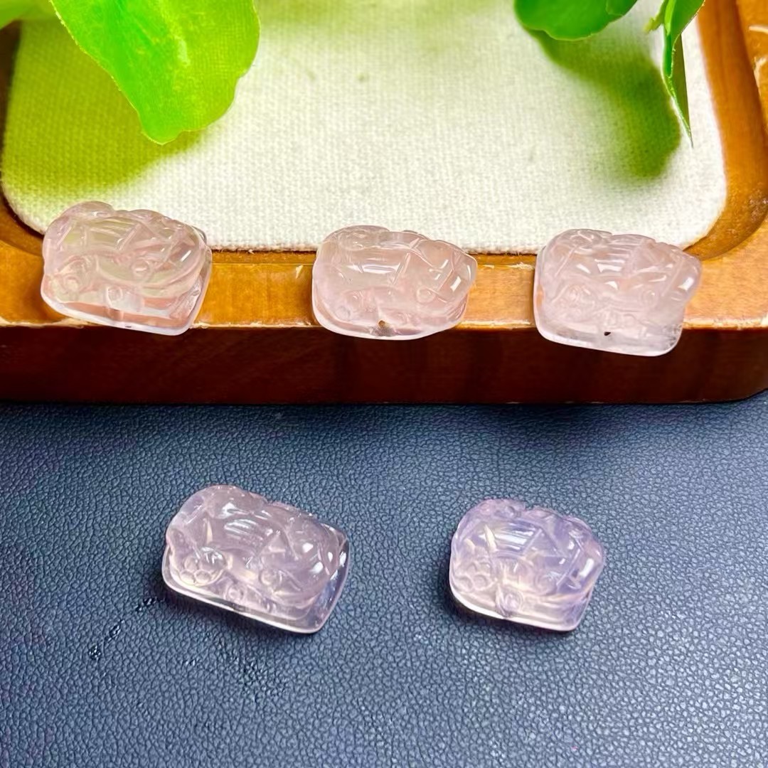 2025天然粉晶貔貅手排左右孔 规格16-18mm diy配饰手工项链手串 Z