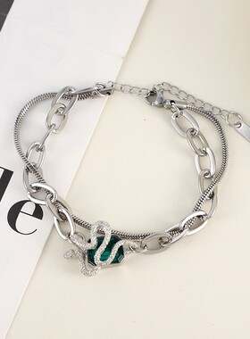 2025新中式平安扣钛钢手链高级感微镶灵蛇流苏手环配饰女冷淡风手