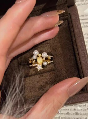 2025玉弘新款时尚轻奢精致星星珍珠戒指法式复古高级感小众厂家直