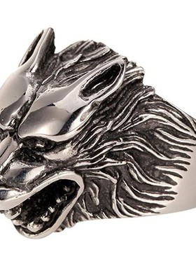 2025时尚开口霸气潮男狼头戒指 复古冰原狼铸造合金指环 超酷防身
