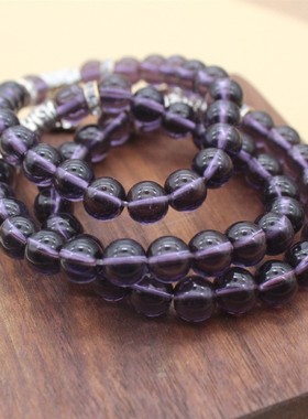 2025紫水晶圆珠手链赠品 藏银挂坠玻璃珠紫色手饰品 珠宝金店开业