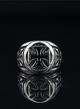 2025欧美潮人街头嘻哈十字花纹不锈钢不掉色戒指男生霸气时尚潮流