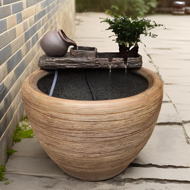 循环流水陶罐造景摆件