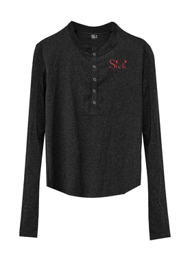 NO SICKING25AW*基础系列*原创正肩银饰排扣圆领高级感长袖男女Te