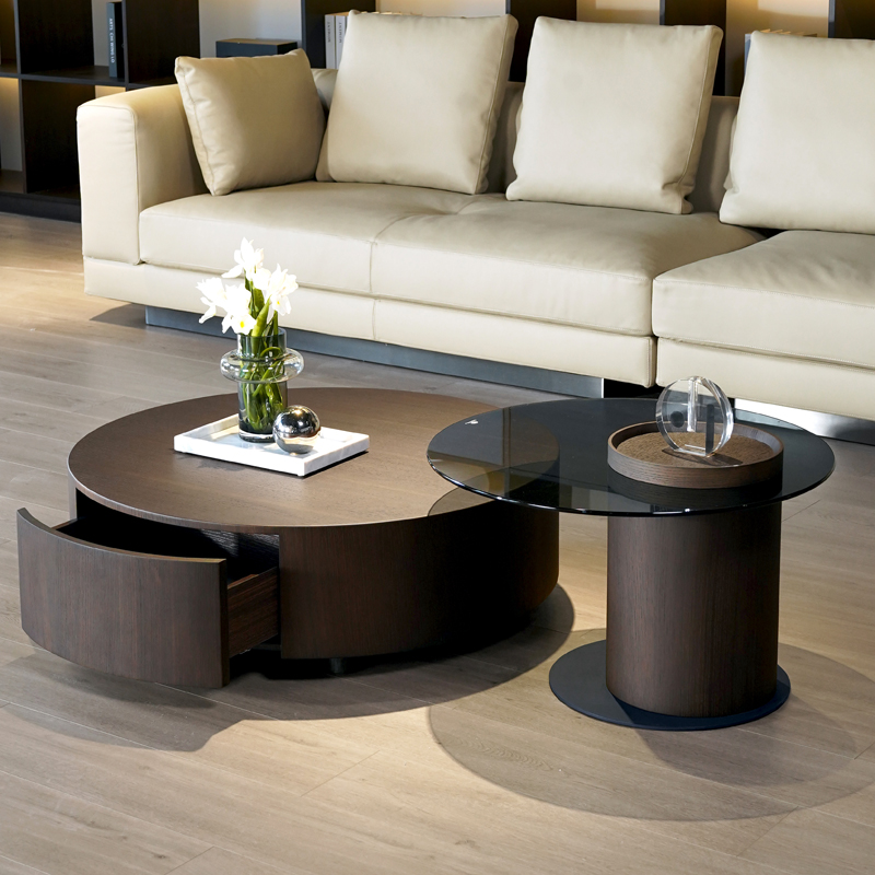 简韵诺依意式轻奢极简烟熏木茶几