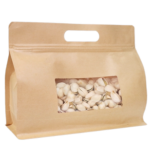 八边封手提牛皮纸袋开窗宽口密封袋红枣干果食品自封加厚包装袋子