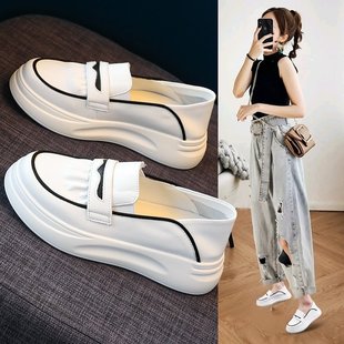 女鞋 春季 皮面小白鞋 2025新款 百搭 护士鞋 厚底松糕一脚蹬休闲运动鞋