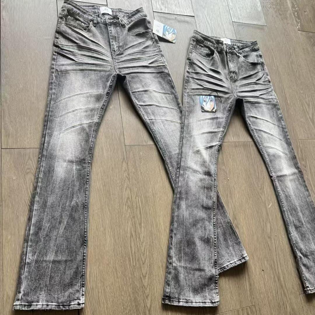 纪璇出品黑牛美式cleanfit修身弹力微喇高街vibe黑灰3.0牛仔裤男图片