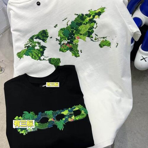 GD-2025S短袖t恤立体绿植森林刺绣潮牌宽松休闲重磅纯棉半袖男女