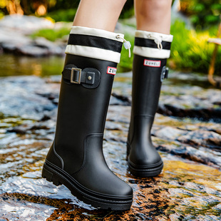 欧美雨鞋女款高筒雨靴户外涉水厚底防滑耐磨水鞋防水爬山徒步胶鞋