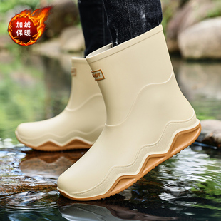 男款加厚雨鞋防水防滑胶鞋厨房工作外穿水鞋工地建筑轻便软底雨靴