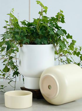 高脚简约ins花盆轻奢高级感透气家用白色花盆蝴蝶兰专用陶瓷托盘