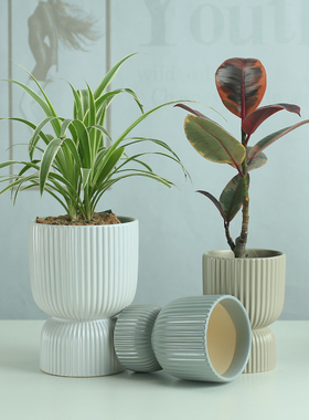 收腰花盆陶瓷高脚北欧简约现代ins轻奢高级室内家用白色兰花专用