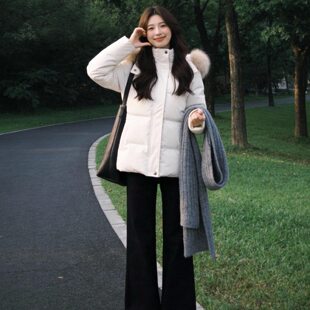 羽绒服女2026冬新款短款大毛领收腰修身小个子白鸭绒加厚外套