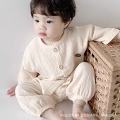 灯 女童家居服宽松男女宝宝长袖 奥莱清仓儿童薄款 双层纯棉睡衣夏季