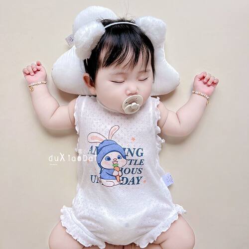 奥莱清仓儿婴衣服夏装纯棉背心连体衣新生宝宝超萌薄款哈衣夏季可