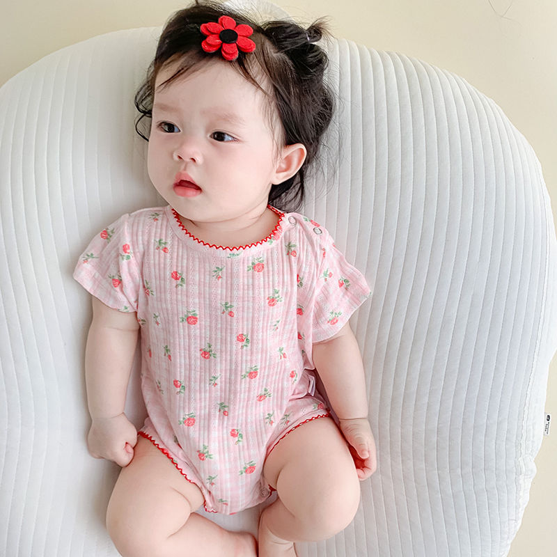 奥莱清仓儿婴夏装薄款包屁衣新生儿衣服碎花女宝宝连体衣夏季百天
