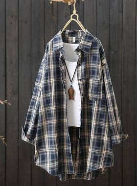 中长2款WXV格衬衫女025年季春新品百搭长袖衬衣休闲开衫薄子外套
