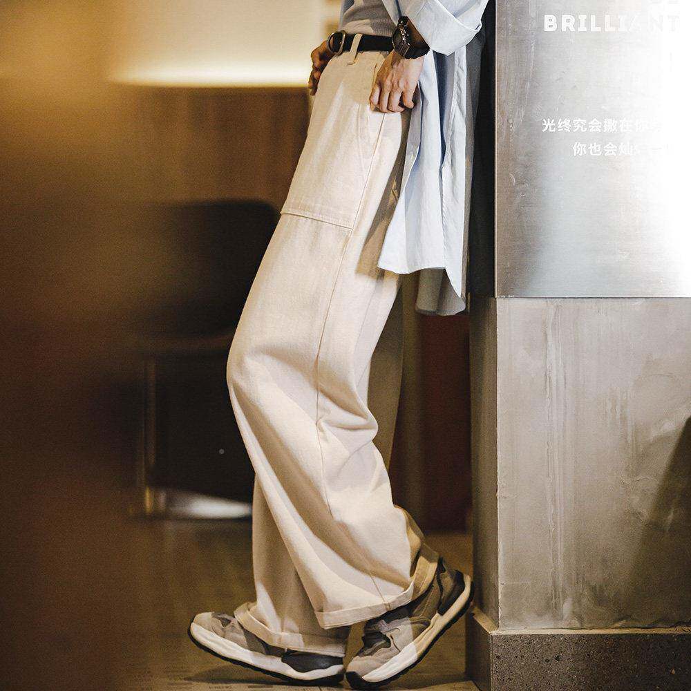 登雅丹白色休闲直筒牛仔裤YS230803日系风小个子工装马腿阔豆腐裤