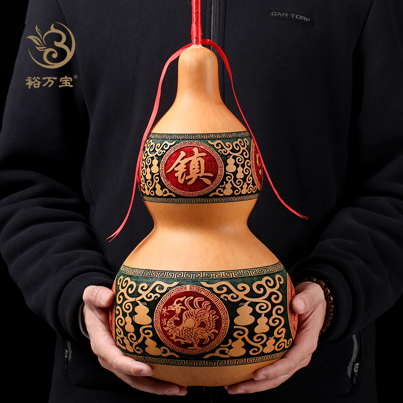 葫芦摆件客厅玄关带龙头文玩特大号纯天然真葫芦雕刻手工礼品挂件