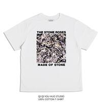Direct spray The stone roses rocking stone Rose print T-shirt, short sleeve, pure cotton loose, heavy washed and aged thumbnail 2